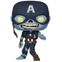 Figura de Capitán América Zombie realizada en vinilo perteneciente a la línea Pop! de Funko. La figura tiene una altura aproximada de 9 cm., y está basada en la serie ¿Qué pasaría si...?. 