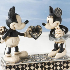 Tierna y Romántica figura de Mickey Mouse dándole una cajita de bombones a Minnie Mouse.