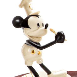 Figura en porcelana de Mickey Mouse en Steam Boat Willie. Incluye certificado de autenticidad. Terminada en oro de 24k. 