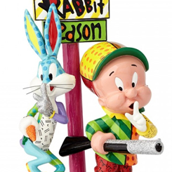 Figura del adorable Bugs Bunny y su némesis, Elmer Fudd el cazador. Cada figura de Looney Tunes by Britto, decorada en estilo pop art por el artista internacional Romero Britto