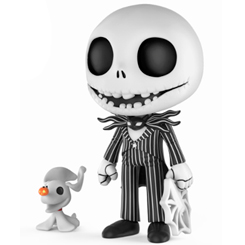 Figura de Jack Skellington realizada en vinilo perteneciente a la línea ¡5 Estrellas! de Funko. La figura tiene una altura aproximada de 8 cm., y está basada en la película Pesadilla antes de Navidad. 