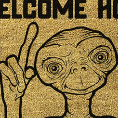 Entrañable felpudo de E.T. El Extraterrestre con el texto "Welcome Home" basado en la sensacional película de Steven Spielberg, ideal como felpudo de bienvenida.