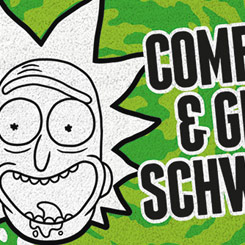Divertido felpudo de Rick Sanchez con el texto "Get Schwifty" basado en la sensacional serie de TV Rick & Morty, ideal como felpudo de bienvenida. Medidas aproximadas de 40 cm. x 60 cm