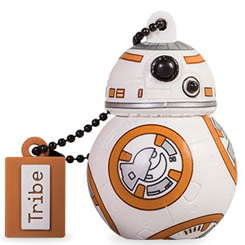 Memoria USB de BB-8 con una capacidad de 16 GB.  Alimenta este pequeño BB-8 con todos tus documentos más importantes (canciones, fotos, presentaciones, etc.) y transporta tus archivos con estilo y seguridad.