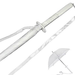 Disfruta cantando bajo la lluvia con este espectacular paraguas oficial con la forma de un Katana de Rukia Bankai Sode no Shirayuki basado en el popular personaje de Bleach. 