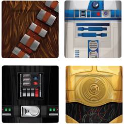 Set de 4 platos de melamina con licencia oficial Star Wars. Disfruta de tu comida favorita con uno de estos cuatro platos con el diseño de Chewbacca, R2-D2, C-3PO y Darth Vader. 