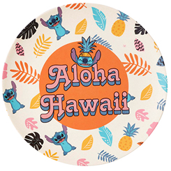 Set de 4 platos de melamina con licencia oficial Lilo & Stitch Aloha Hawaii. Disfruta de tu comida favorita con uno de estos cuatro platos con el diseño más cuqui. Cada plato tiene unas medidas aproximadas de 22 x 22 x 2 cm.