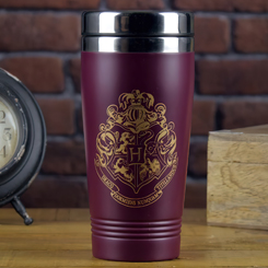 Espectacular Taza de viaje con el Logo de Hogwarts basado en la fabulosa saga de Harry Potter. La taza está realizada acero inoxidable y silicona