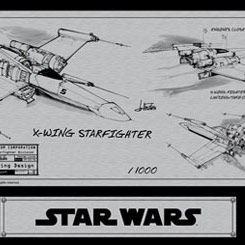 Litografía limitada a 1000 unidades de X-Wing Starfighter, boceto en metal y vinilo del primer prototipo.