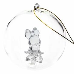 Adorno de Navidad Minnie basado en el clásico de Disney. Esta obra de arte está realizada en vidrio de color transparente con la figura de Minnie. Haz que brille tu árbol de Navidad 