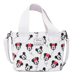 Atrévete a llevar la alegría de Disney contigo con este bolso Balloons Mickey & Minnie Mouse Loungefly, donde cada globo estampado en poliuretano vegano cobra vida gracias a sus vivos tonos y trazos nítidos. 