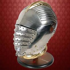 Descubre el imponente y fascinante Casco de Justa del Rey Henry. Esta impresionante réplica es una verdadera obra maestra inspirada en la famosa serie The Tudors.