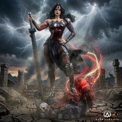 Entre ruinas, acero y sombras, una amazona impone silencio antes del combate. La DC Comics Estatua 1/10 Art Scale Wonder Woman Absolute de Iron Studios transforma la nueva imagen de Diana en una composición vertical, solemne y poderosa, con la espada