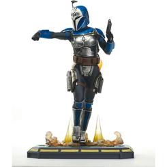 Impulso mandaloriano congelado en acción. La estatua de Bo-Katan de Star Wars: The Clone Wars pertenece a la línea Premier Collection de Diamond Select y eleva la vitrina con una pose dinámica