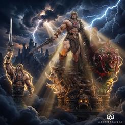 La estatua He-Man y Battle Cat 1/4 parece ocupar la sala antes incluso de encender la base. Esta pieza Masters of the Universe Ultimate Version concentra fuerza, escala y presencia con una composición de 86 cm pensada para exposición seria.