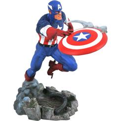 Un estallido de heroísmo salta de la base con esta figura de 25 cm que captura la Capitán América justo en el momento de lanzar su escudo, preparado para defender la libertad contra cualquier amenaza.