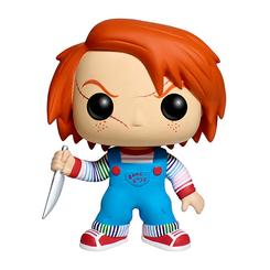 Figura de Chucky realizada en vinilo perteneciente a la línea Pop! de Funko. La figura tiene una altura aproximada de 10 cm., y está basada en la película de Chucky: El muñeco diabólico 2.