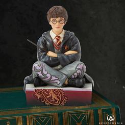 Esta impresionante figura de Jim Shore muestra a Harry Potter sentado en el suelo, vestido con sus túnicas escolares y con su varita lista en la mano. 