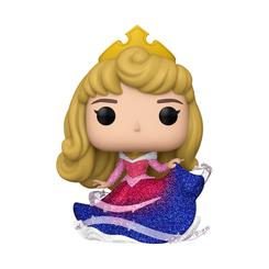 El esplendor de un cuento de hadas cobra vida con la figura POP! Disney Princess Aurora Exclusive de la Diamond Collection, que mide 10 cm de alto, 7 cm de ancho y 7 cm de fondo; su vestido está cubierto de purpurina degradada en rosa y azul 