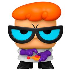 Genio en miniatura con mando listo para la próxima travesura. La figura Funko POP de Dexter (El Laboratorio de Dexter) mide 9 cm y presenta su melena naranja, gafas gigantes y guantes morados con el mando a distancia