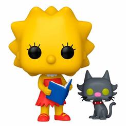 Lectura, gatitos y mucho Springfield en la misma balda. La figura Funko POP de Lisa Simpson con Snowball II captura a la saxofonista más lista de la tele con su vestido rojo y un libro en la mano
