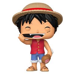 Monkey D. Luffy cobra vida en esta imponente figura vinilo Funko POP de 25 cm, capturando su entusiasmo inquebrantable con el característico sombrero de paja, la sonrisa pícara y la pose que anuncia un bocado generoso