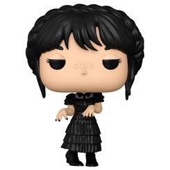 Puro magnetismo gótico para tu estantería: la “Figura POP Wednesday Miércoles Addams” de Funko captura su mirada impasible, las trenzas impecables y el vestido negro con volantes en un formato compacto 