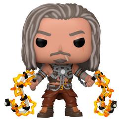 Chisporroteo de energía y sed de venganza en formato de vitrina. Este Funko POP! Marvel – Infinity Saga: Whiplash captura al villano de Iron Man 2 con melena desordenada, arnés metálico 