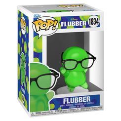 Figura Funko POP de Flubber con gafas, fabricada en vinilo y numerada como 1834. Su acabado verde translúcido reproduce el aspecto gelatinoso del personaje de Disney.
