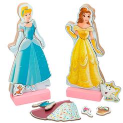 Brilla la magia de Disney en un set de madera que inspira historias sin fin: el Juego Magnético de Madera Vestidos Princesas Disney reúne a Cenicienta y Bella para que los peques creen looks