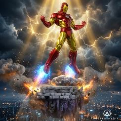 El rojo y el dorado atraviesan el humo de una batalla decisiva. La Marvel Comics Estatua 1/10 BDS Art Scale Iron Man Deluxe de Iron Studios captura al héroe en pleno clímax, elevado sobre una peana de diorama y listo para dominar toda vitrina Marvel.
