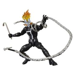 Figura Ghost Rider Robbie Reyes Marvel Legends. La cadena en pleno movimiento, la calavera envuelta en fuego y el traje negro convierten esta pieza en un golpe visual inmediato dentro de cualquier colección.