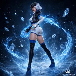 Figura 1/6 Luna Snow Marvel Rivals Videogame Masterpiece traslada a formato coleccionable la estética azul, negra y blanca del personaje en el videojuego. La figura Hot Toys Luna Snow 1/6 mide 28,0 cm y se basa en su aparición en Marvel Rivals.