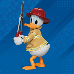 ¡Prepárate para la acción heroica con la figura de acción Dynamic 8ction Heroes 1/9 Donald Duck Fireman Ver. de Mickey & Friends! En esta nueva versión, el temperamental Pato Donald