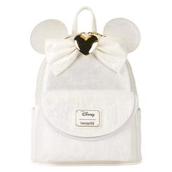 La elegancia nupcial alcanza un nuevo nivel con esta mochila Loungefly de 26 cm inspirada en Minnie para bodas, confeccionada en un delicado poliuretano blanco con detalles en encaje que evocan la pureza del gran día.