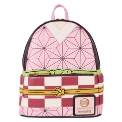 Un diseño inspirado en el icónico kimono de Nezuko Kamado cobra vida en esta mochila Loungefly de 22,86 × 11,43 × 26,67 cm, confeccionada en resistente cuero sintético y forrada con estampados 