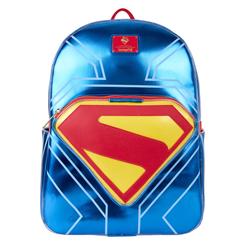 El icónico escudo de Superman irradia poder y esperanza en esta mochila DC Comics x Loungefly, donde un brillante acabado metálico azul se combina con relieves rojos y amarillos para recrear la emblemática “S” del Hombre de Acero
