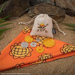 Atrévete a mostrar tu espíritu aventurero con el Set de Bandana y Monedas de Berries de Nami, inspirado en la intrépida navegante de los Piratas del Sombrero de Paja. Este set capta la esencia de Nami con un diseño lleno de color y significado.