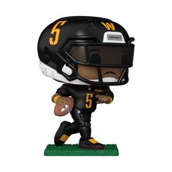 Potencia capital para tu vitrina con el Funko POP! NFL Washington Commanders: Jayden Daniels (#324), una figura de vinilo de aproximadamente 10 cm que luce casco negro con visera, dorsal 5 