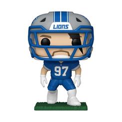 Energía de Detroit en tu vitrina con el Funko POP NFL Lions Aidan Hutchinson, una figura de vinilo que captura el uniforme azul y el casco plateado con el emblema de los Lions en plena acción