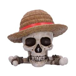Botín pirata con alma de los Sombrero de Paja. Esta caja guarda-todo con licencia oficial reproduce la calavera Jolly Roger de Luffy en resina pintada a mano, con el célebre sombrero de paja como tapa extraíble