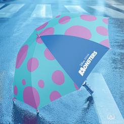Protege tus días lluviosos con el divertido paraguas plegable de Pixar Monstruos S.A. Fabricado en 100% poliéster, este paraguas cuenta con una estructura resistente de metal y PVC