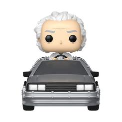 Una ola de nostalgia ochentera inunda cualquier vitrina con el exclusivo Pop! Rides Deluxe de Doc al volante de su legendario DeLorean, una pieza de vinilo que alcanza los 9 cm de altura 