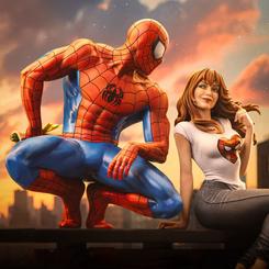 Romance heroico y dinamismo de cómic en una sola escena. Este Diorama Art Scale 1/6: Spider-Man & Mary Jane está fabricado en resina de alta calidad y pintado a mano, capturando con detalle la conexión