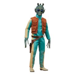 Llega una pieza esencial para cualquier colección de Star Wars: la figura de acción de Greedo en escala 1/6. Con 30 cm de altura, este cazarrecompensas rodiano, conocido por su piel escamosa verde 