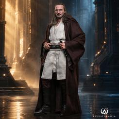 Figura de Qui-Gon Jinn de Star Wars: The Phantom Menace a escala 1/6 y 32 cm de altura. La Artisan Edition incluye sable LED USB, vestuario Jedi, accesorios holográficos y 30 puntos de articulación.