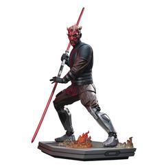 La estatua Milestones de Darth Maul, inspirada en *Star Wars: The Clone Wars*, captura a la perfección la ferocidad y el poder del icónico Sith. Esta impresionante figura de 30 cm de altura