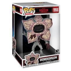 Figura de vinilo Funko POP Jumbo del Demogorgon de Stranger Things. Presenta la característica cabeza abierta en forma de flor, numerosas hileras de dientes y cuerpo humanoide en tonos grisáceos.