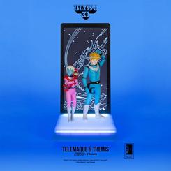 Una escena luminosa de aventura espacial cobra vida en esta figura Ulysse 31 Neon Telemachus & Themis 1/9. Telémaco, Themis y el inseparable robot Nono forman una composición reconocible al instante, cargada de color,