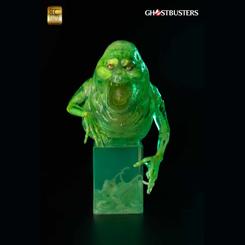 Maquette 1/7 de Slimer de Cazafantasmas en resina verde translúcida, mide 23 cm y muestra la estructura interna del fantasma. Incluye base translúcida con detalles y certificado de autenticidad firmado.